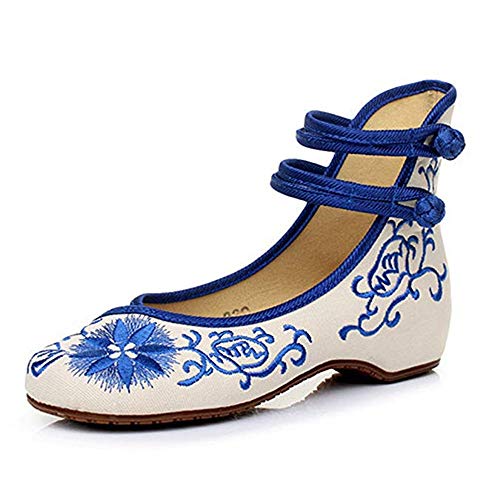 TangDao Women's Casual Flat Chinese Embroidered Floral Cheongsam Walking Mary Jane Ballet Shoes for Women