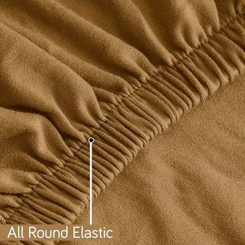 Image of HOKIPO 'SereneSolids' 140 GSM Office Chair Cover for Task Chair - 140 GSM Stretchable Fabric - Washable & Anti-Slip - Fits Small Office Chairs Without Headrest, Camel (AR-5224-CML)
