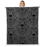 Erosebridal Adults Black Damask Throw Blanket Antique Victorian Baroque Blanket Gothic Vintage Floral Fleece Blanket Exotic Sugar Skull Blanket 40'x50', Gothic Bone Skeleton Bohemian Decor, Grey