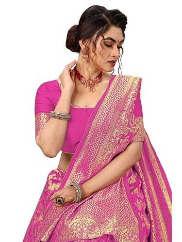 Image of TRENDMALLS Women's Banarasi Silk Saree with Unstitched Blouse Piece