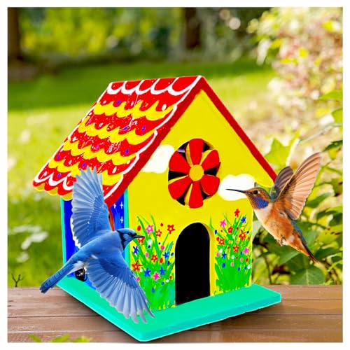 DIY Bird House Kits for Kids - Large Size, Gift for Son/Daughter/Grandson/Granddaughter, Blank Bird Houses to Paint, Outdoor Activities for Kids Ages 8-12, All Kits Included, 7.8 x 8.6 x 8.6 in, White