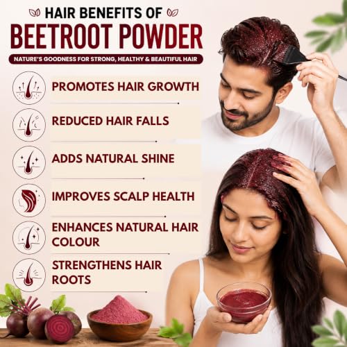 Image of Organic Pure Beet Root Powder (100 Gm) Pure Beetroot /Chukandar Powder Natural Superfood for Drinking, Smoothies, Juice, Face Pack & Hair Care | Rich in Antioxidants & No Added Preservatives