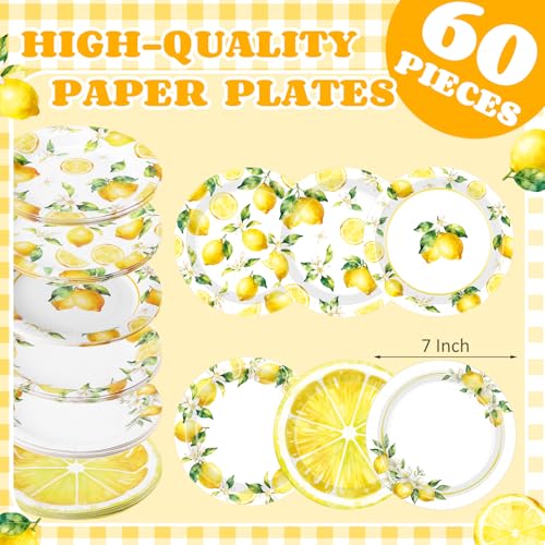 Image of Funnymoom 60 Pcs 7 Inch Lemon Party Paper Plates Lemonade Theme Decorations Fruit Dessert Plates Summer Disposable Tableware Dinnerware Set for Baby Shower Birthday Party Supplies