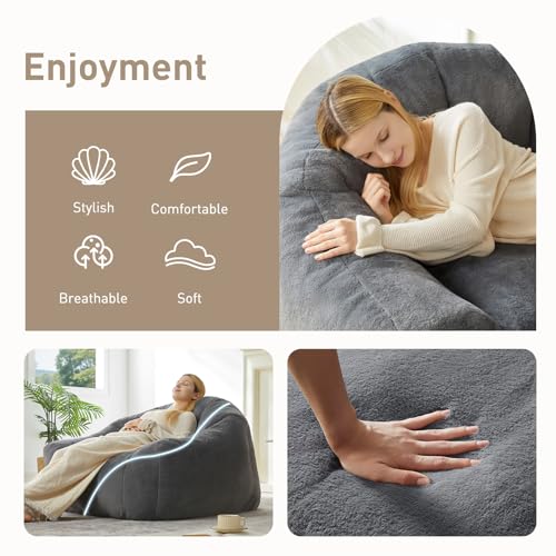 Image of HUGHEAVEN Max Giant Bean Bag Chair, Oversized Bean Bag Sofa for Adults & Teens, Ultra-Soft Comfy Fluffy Floor Lounge Chair with Armrests, Large Bean Bag Couch for Gaming, Reading & Relaxing