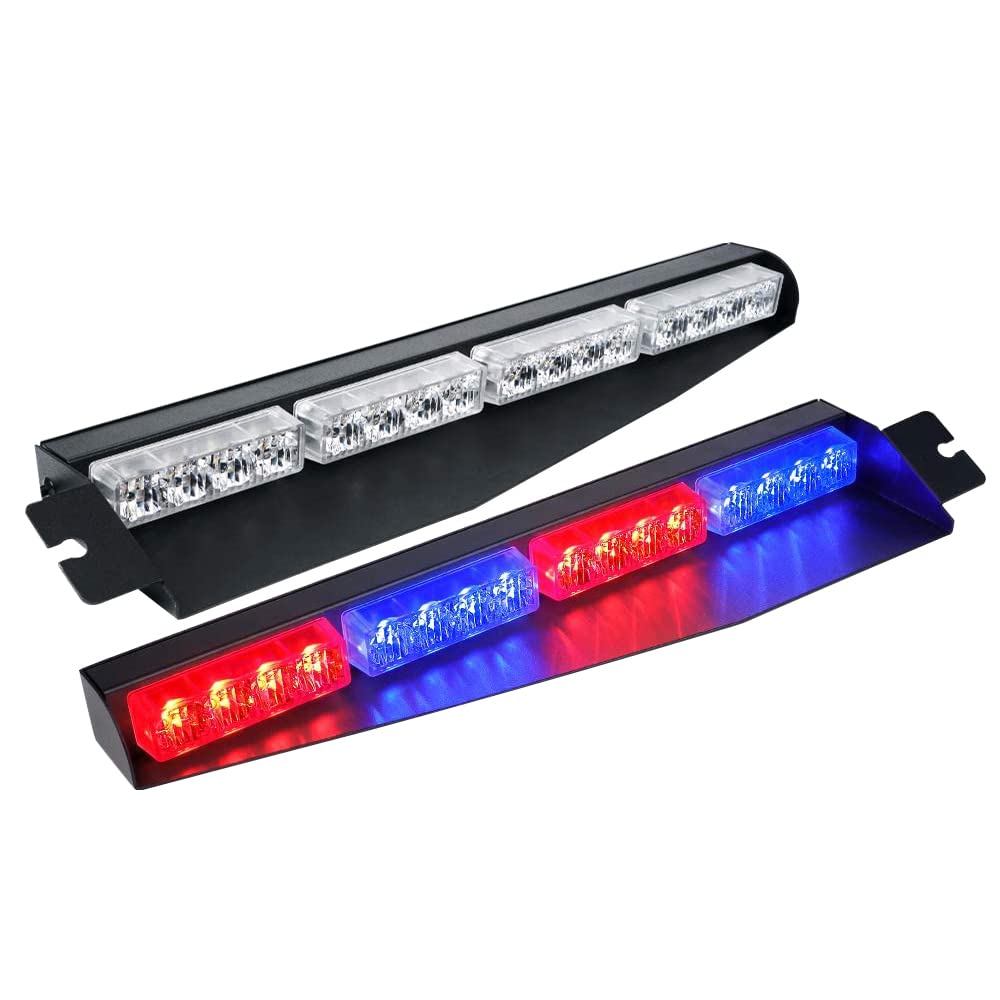 Riloer Barra de luz estroboscópica LED visera parasol interior luces intermitentes de advertencia de peligro de emergencia compatible con luz roja y azul universal