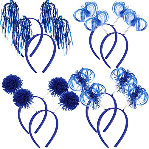 Censen 8 Pcs Christmas Pom Pom Headbands Spirit Party Headbands Tinsel Ponytails Head Bopper for Birthday Festival(Blue)