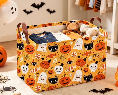 Image of Rectangle Kids Baskets Halloween Basket Candy Storage Bin for Room Decor Gift Basket(Candy Halloween)