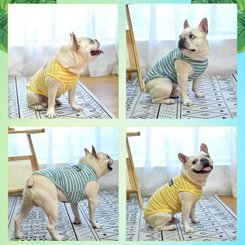 Image of MIHACHI Dog Shirts Cotton Striped T-Shirt, Summer Pet Clothes for Small Dogs, 2-Pack Soft Puppy Apparel Cat Tee, Sleeveless Lightweight, Quick Dry, Breathable,Stretchy, Blue Yellow M