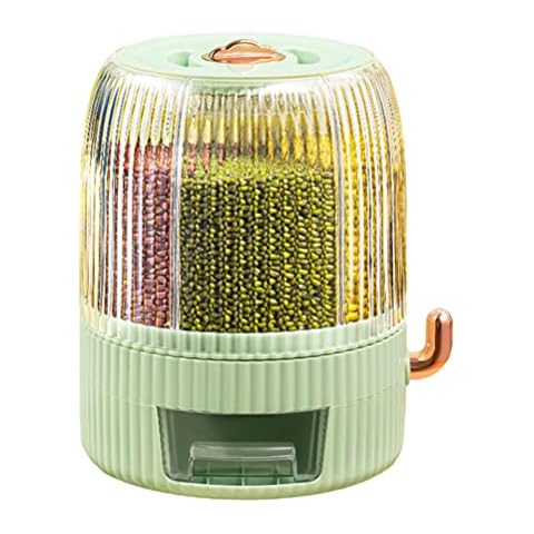 Rice Dispenser, 6-Grid Food Grain Storage Container, 10L Rotating Grain Dispenser, Removable Round Sealed Grain Rice Storage Bucket, One-Click, for Grains, Snacks, Dog Food, Coffee Beans Cover