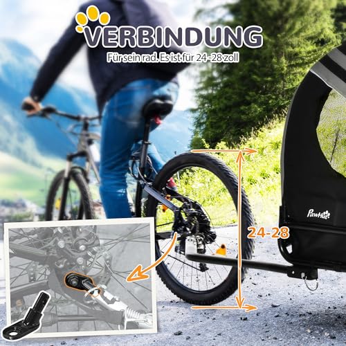 PawHut 2-in-1 Hundeanhänger & Hundebuggy, Hundefahrradanhänger Fahrradanhänger, Hundewagen mit Reflektoren für Mittelgroße Hunde bis 20 kg, Oxford-Gewebe, Grau