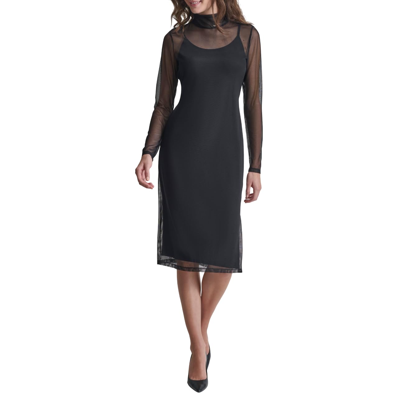 

                                                    DKNY Women's Long Sleeve Mesh Turtleneck Dress W/T
