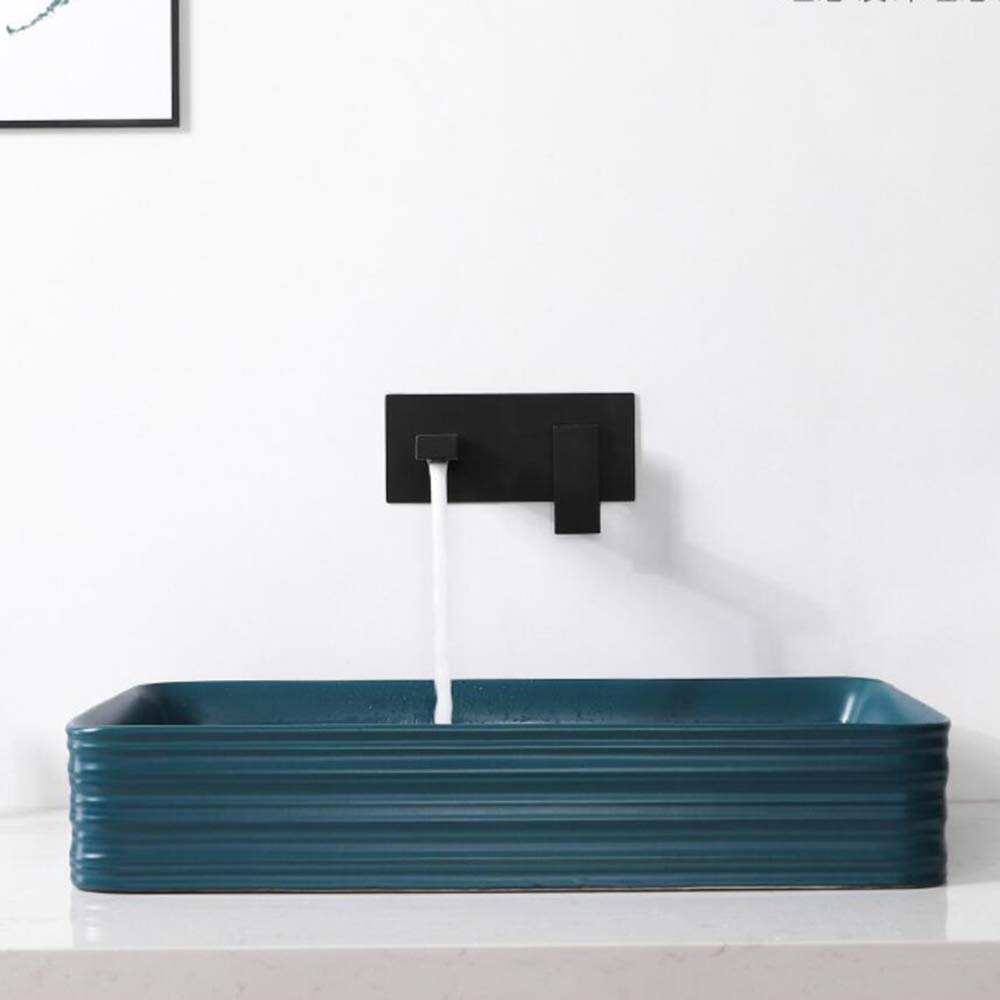Mitigeur Mural Lavabo Avec Cascade Bec Extra-large - Robinet Encastré Une Poignée Pour Salle De Bain Et Baignoire (Noir)