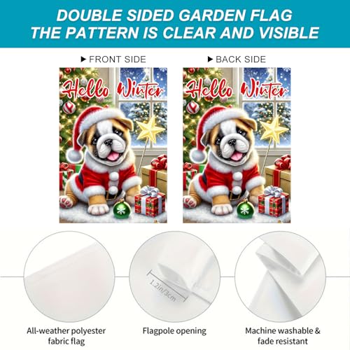 Image of BlissYard Garden Flag Bulldog Puppy Winter 12x18 Inch Polyester