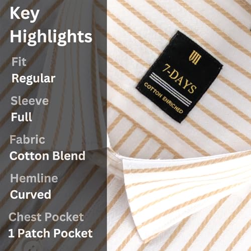 Image of 7-DAYS Men's Premium Striped Formal Shirt - Cotton Rich, Regular Fit, Full Sleeve, with Pocket, Wrinkle Resistant - Stylish Office & Everyday Wear.