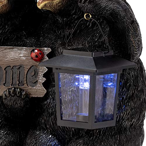 Alpine Corporation 15" Tall Outdoor Bear Couple With Lantern And Welcome Sign Statue With Solar Led Light Yard Art Decoration #TOP7