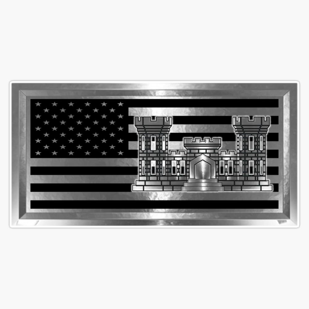 LAD Studio Army Engineer Castle with USA Flag Sticker Bumper Sticker Vinyl Decal 5""