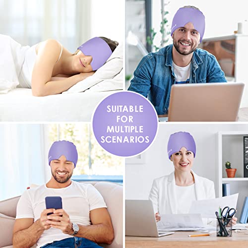 Igoheals Headache Relief Hat For Migraine, Migraine Ice Head Wrap, Migraine Relief Cap, Ice Pack Cold & Hot Therapy Eyes Mask, Comfortable & Strechable-Lavenderpurple #TOP4