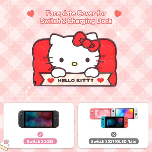 Image of Kuitmor Protective Cover Compatible with Switch 2025 Charging Dock, 3D Soft Silicone Switch 2 Dock Sleeve, DIY Replacement Housing Shell for Dock, Decorative Base Shell (Hello Kitty)