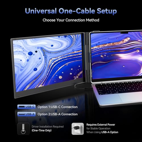 Image of One Cable Connection Triple Laptop Screen Extender - Ultra Thin 14 inch Monitor IPS FHD 1080P Lightweight Portable Display for 13 inch-17 inch Laptops Compatible with Windows Mac Chrome Travel Work Setup