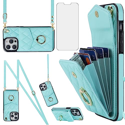 Portefeuille iPhone 13 Pro Max Asuwish pour résoudre le manque de poches avec cordon chic