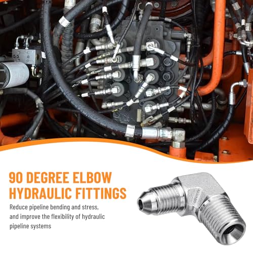 Image of 5 Pack 90 Degree Elbow Hydraulic Adapter Fittings: 1 /4 inch JIC Male x 1 /4 inch NPT Male, with Protection Cover Hydraulic Hose Crimp Connectors | 5 Pack Carbon Steel Hydraulic Hose Crimp Connectors with Protective Covers for Hydraulic Applications - 2501-04-04