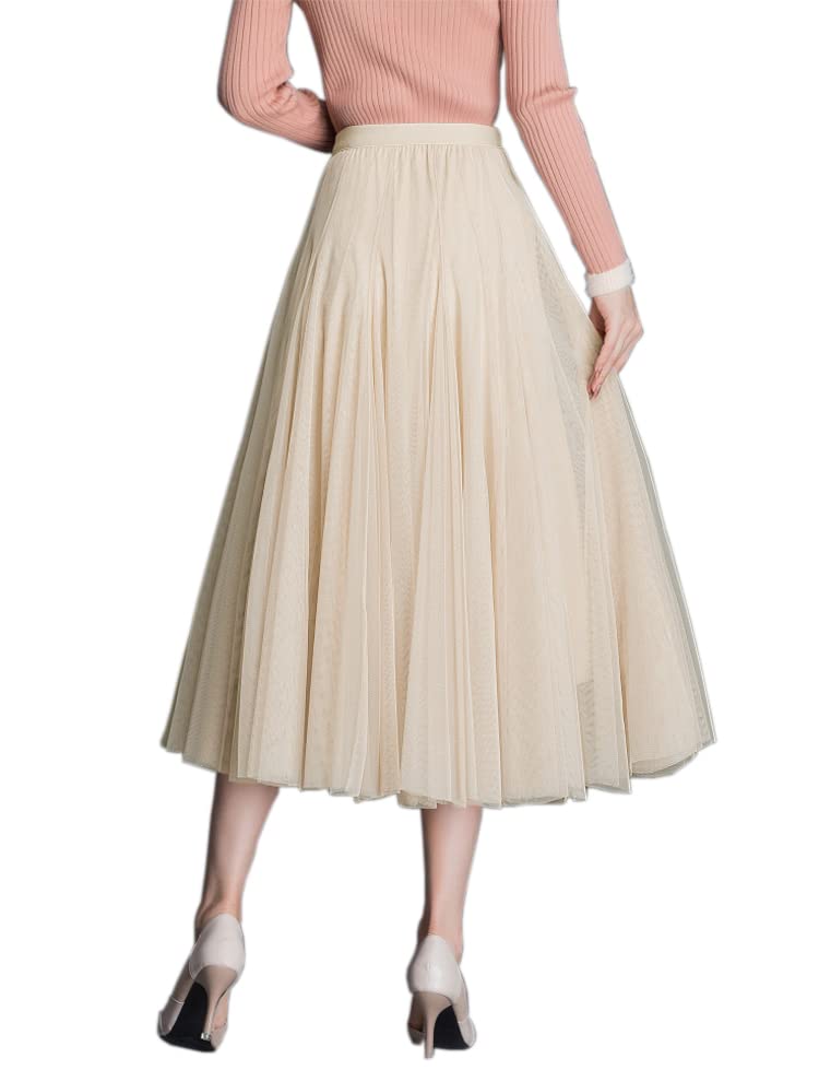 Womens Tulle Skirt Elastic High Waist Pleated A-line Fairy Skirt Layered Mesh Flowy Tutu Skirts2