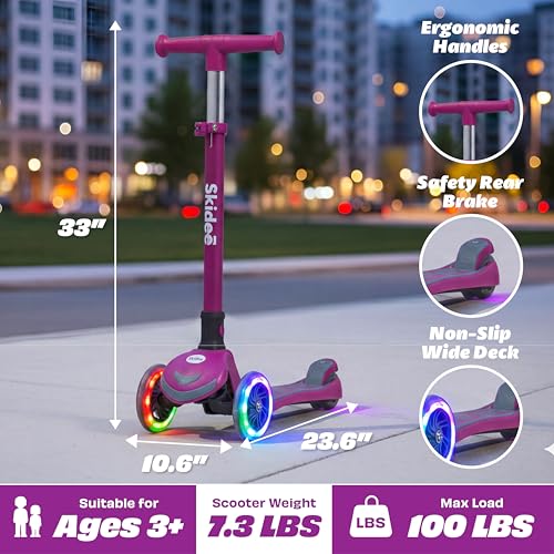 Image of SKIDEE Kick Scooter for Kids Ages 3-5 | Foldable 3 Wheel Scooter with Lean-to-Steer, Adjustable Height, Removable Seat & LED Light Wheels | Toddler Scooter Up to 12 Year Old Boys /Girls