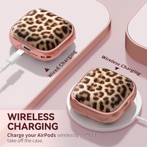 Image of Inesore for AirPods 4 Case Cover 2024 with Lock-Brown Jaguar | Two-Piece Design,with Gold Keychain & Cleaning Pen,Support Wireless Charging,Cute Luxury Case for Women Girly