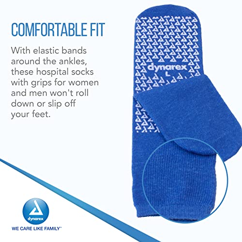 Dynarex Slipper Socks with Grips for Women & Men - Single-Sided Grippy Socks with Elastic Band, Anti-Slip Hospital Socks with Grippers - No Latex - Large, 48 Pairs per Case3