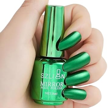 Metallic Nail Polish, Mirror Nail Polish, Quick Dry Nail Lacquers, Long-Lasting Shiny Nail Art Polish Green, 8ml