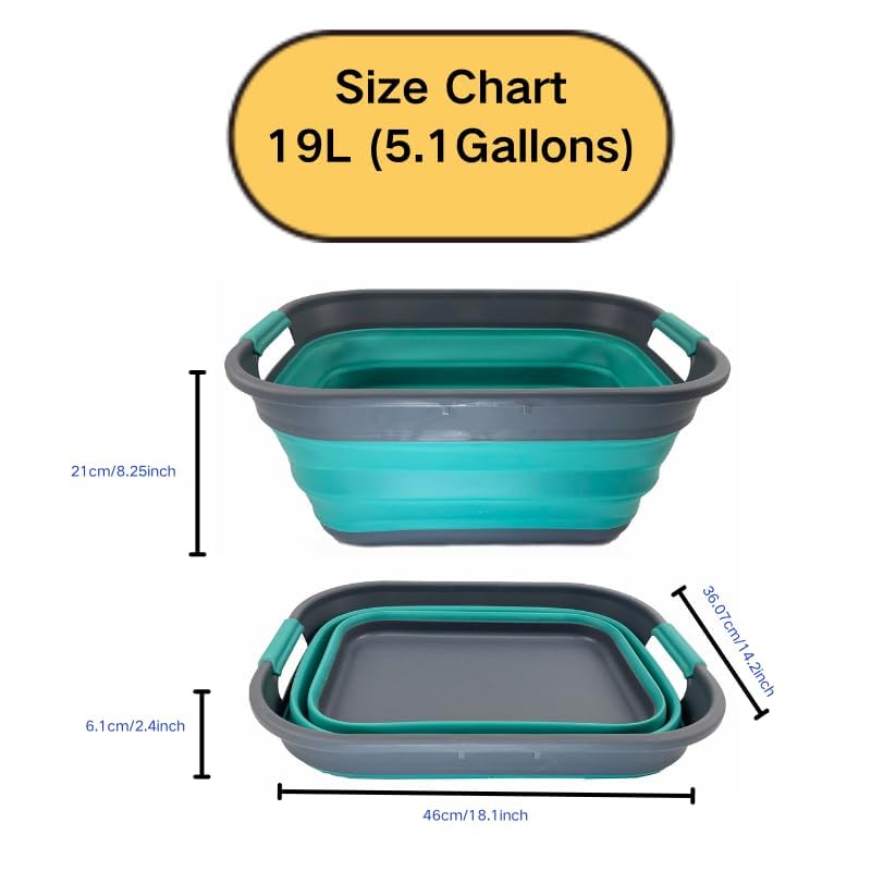 SAMMART Set of 2 Collapsible Plastic Storage Basket - Foldable Pop Up Storage Container/Organizer - Portable Washing Tub - Space Saving Hamper/Basket (2, Grey/Turquoise Blue)