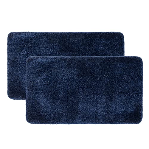 MIULEE 2 Piece Bath Mat Shower Mat Non-Slip Tabis Absorbent Soft Microfibre Toilet Bath Tub Outlet Kitchen Living Room Bedroom Dark Blue 40 x 60 cm