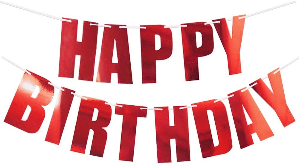 Happy Space - Glitter Shimmery Black Happy Birthday Banner, Sparkle Black Holographic & Metallic Red Letters, 6.6 Inch Size, Reusable Party Decoration