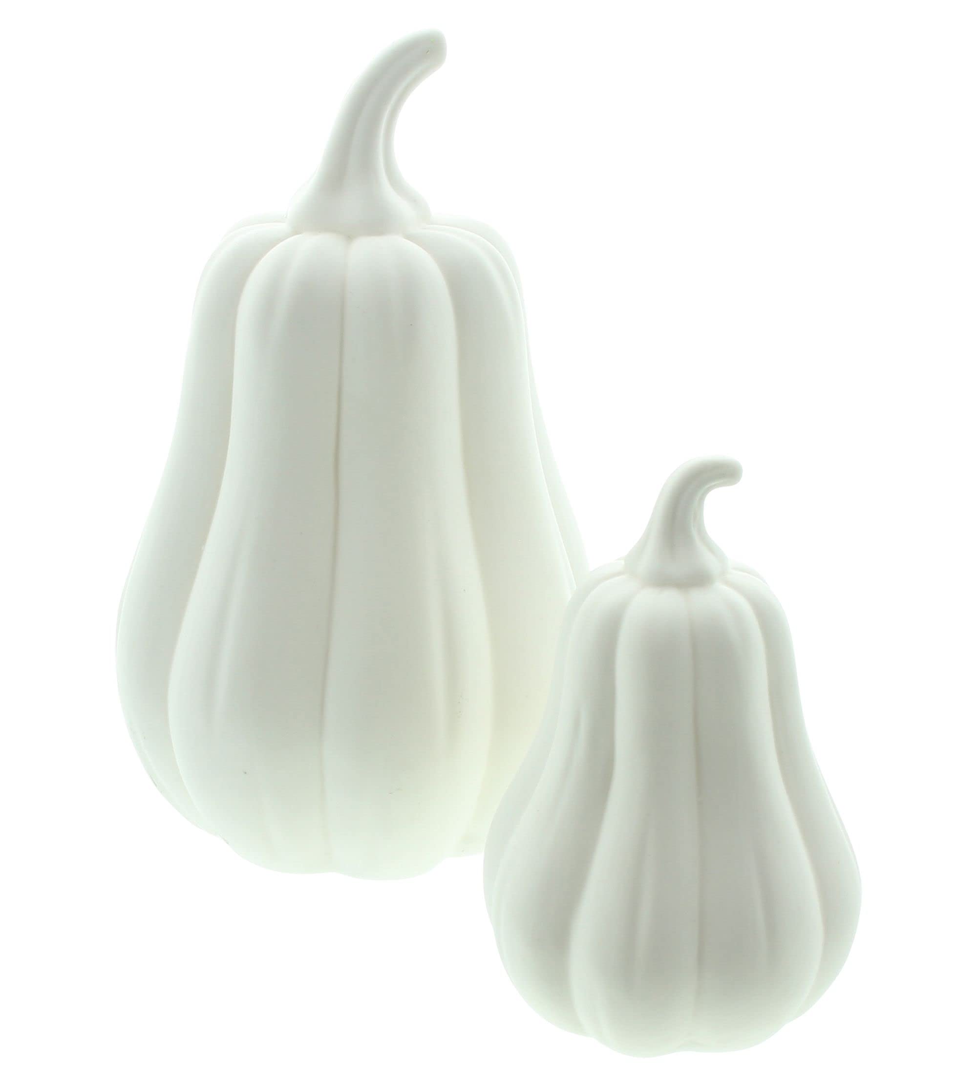 FRANK FLECHTWAREN LED-Kürbis 'White' 2er Set – Porzellan, Batteriebetrieben, Halloween-Deko