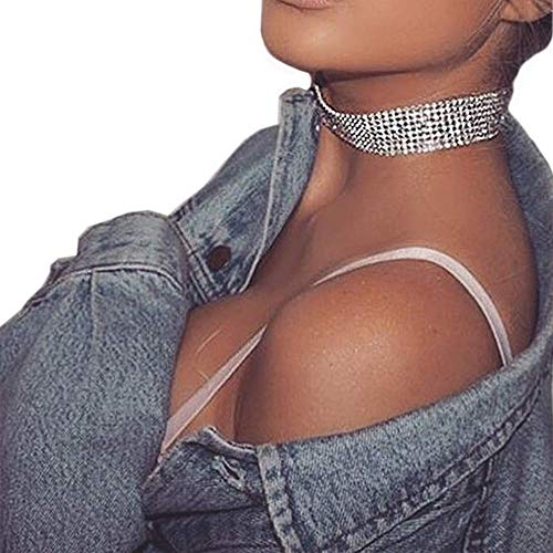 Shining Crystal Rhinestone Choker Necklace Pendant Statement Necklaces Wide Collar Necklaces for Women Nightclub Party Jewelry