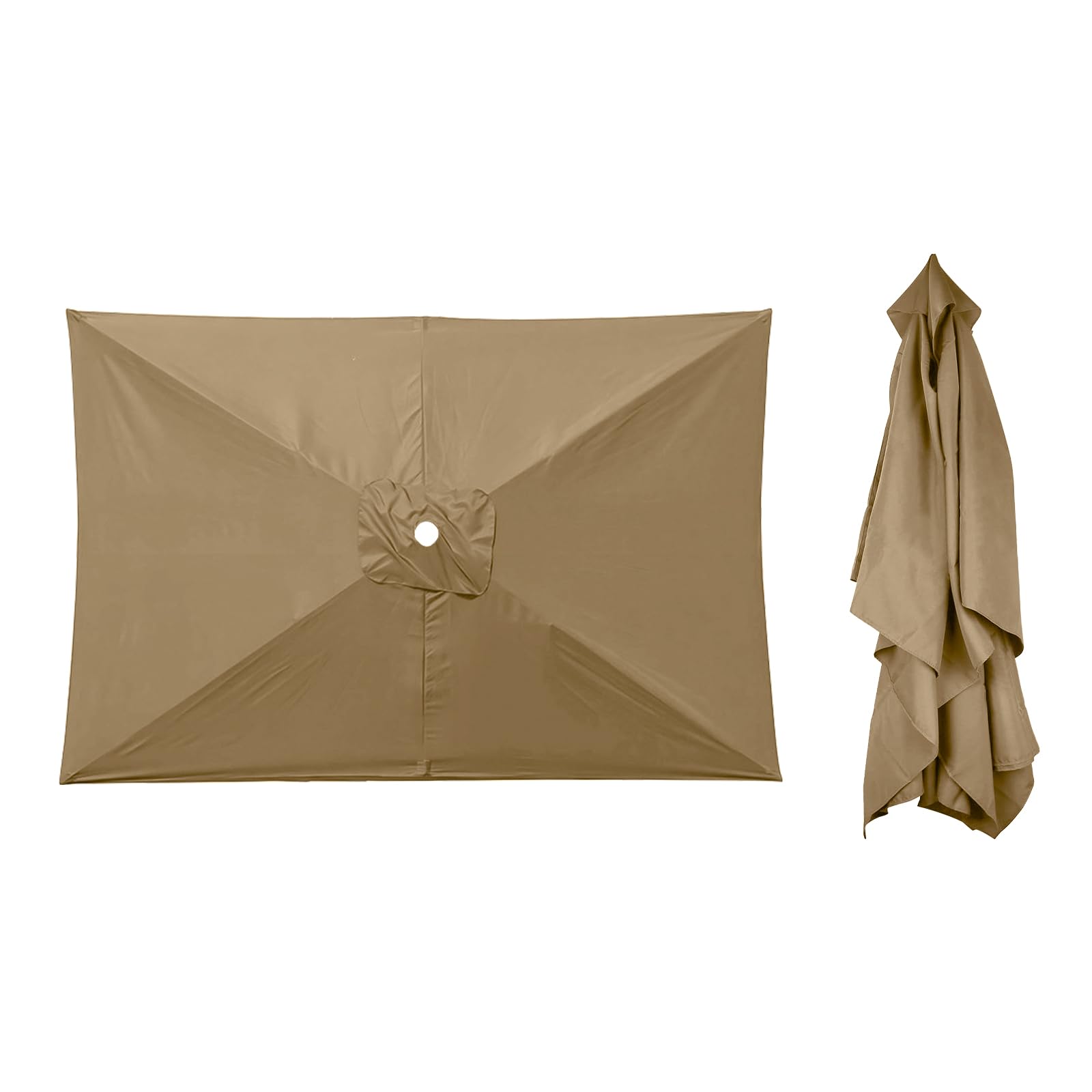 XQZMD Rectangular Parasol Canopy Replacement, Sun Umbrella Replacement Parasol Fabric Cover with 6 Ribs, Large Outdoor Table Umbrella Replacement Top for Garden, 200 x 300 cm (Khaki)