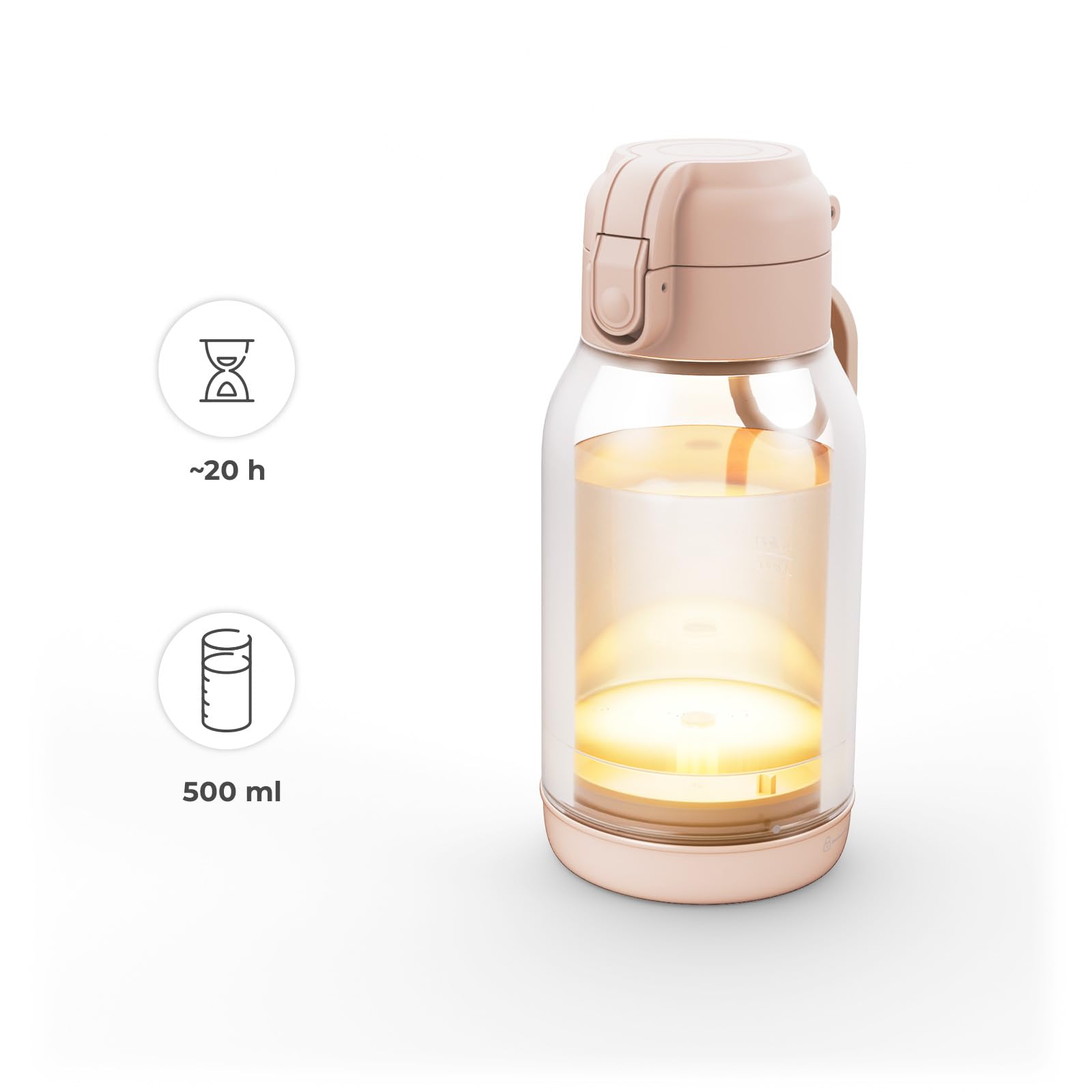 Kinderkraft GAJA Chauffe-Biberon Portable 2 en 1 avec Bouteille Isotherme 500 ml, 5 Températures, Chauffe en 120 sec, Batterie Amovible, USB-C, 10 Cycles, Beige