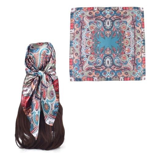Grand foulard carré en satin pour femme au motif tendance de 89x89 cm