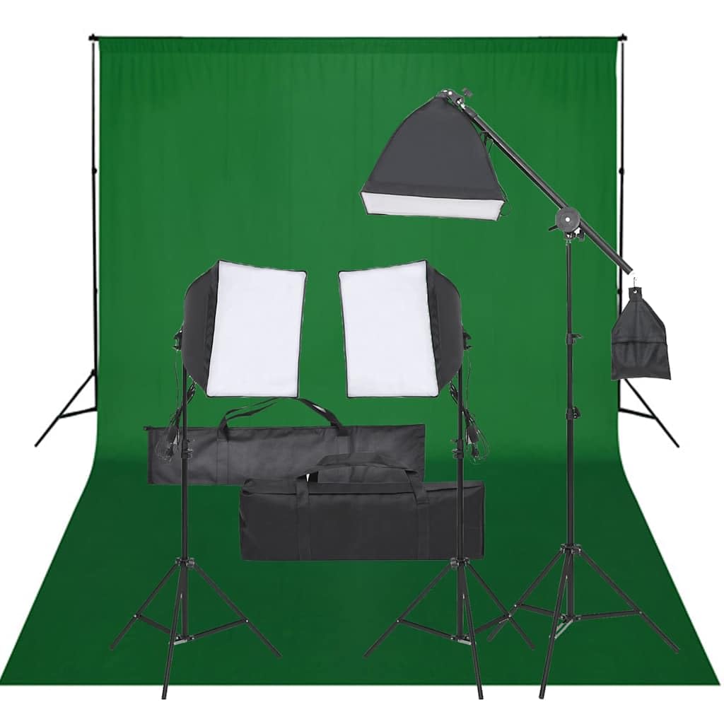 Set de estudio fotográfico con 3 LED de luz continua, softboxes, trípodes de aluminio, fondo de algodón verde para fotografía, streaming, vlogging y fotografía de productos, regulable, sin