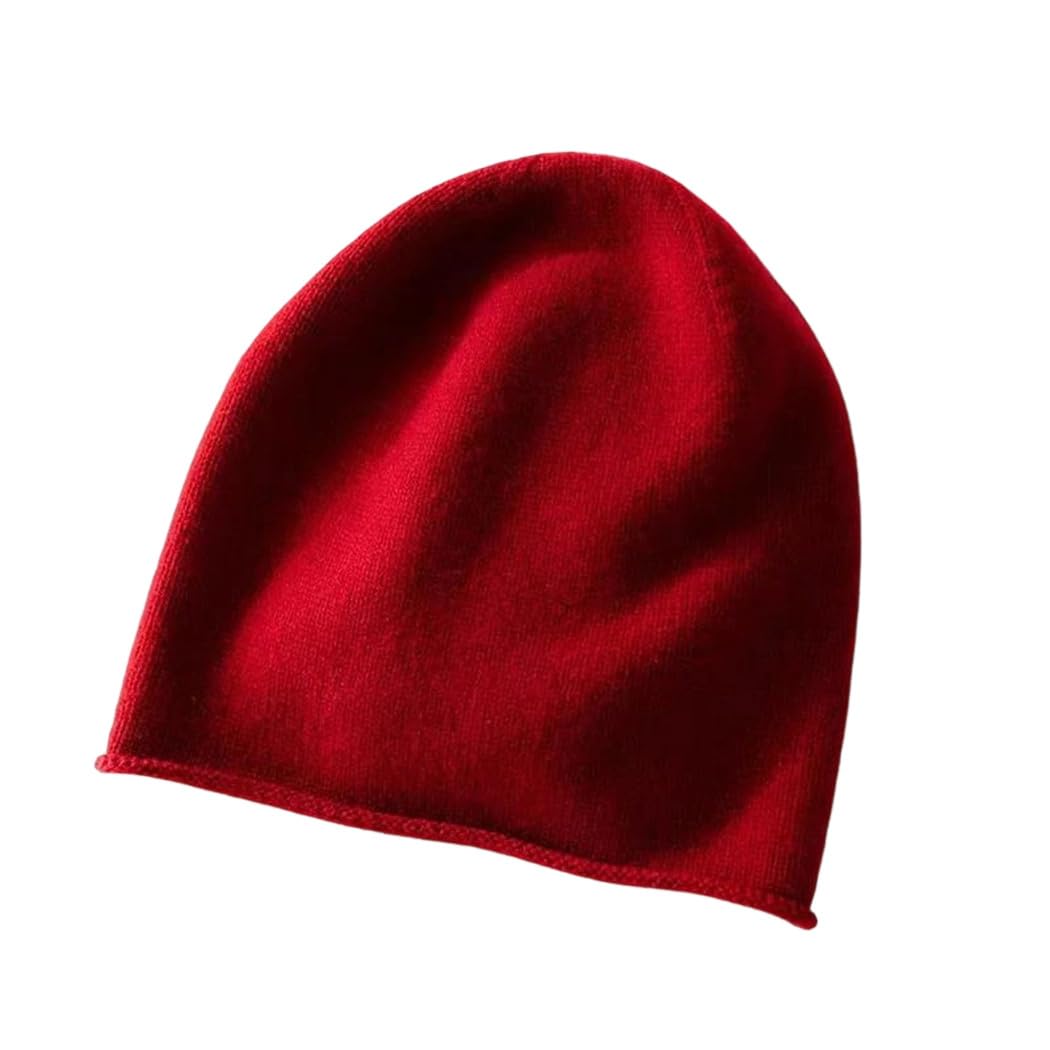 Gorro de Cachemira Liso para Mujer, Tejido de Lana de Cabra, Holgado, térmico, Suave y cálido, para Exteriores en Invierno (Rojo, 6 1/87 3/8)