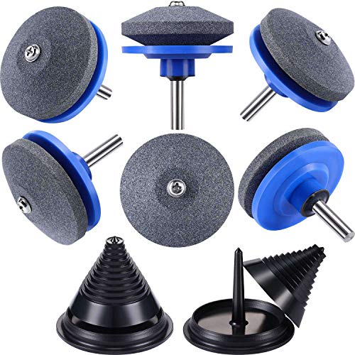 Dasing 8 Pieces Lawn Mower Blade Sharpener Accessories Includes Sharpener Grinder Wheel Stone for Power Drill Hand Drill and Lawn Mower Blade Balancers for 42-100 Model