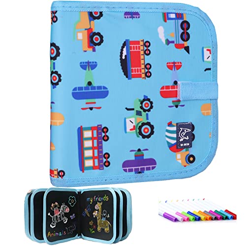 Doodle Board para Nios, Aprende a Escribir Pizarra, Libro Portátil para Bocetos con 12 Lápices de Colores, Borrable y Reutilizable, 14 Páginas