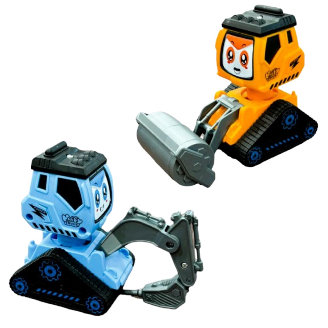 TECHNO TOYS Robot Truck Mini Cartoon Friction Power Toy Vehicles Press and Go Road Roller & Drill Excavator Construction Toy Crawling Toys for Kids/Boys