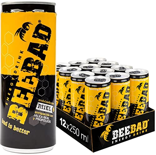 Energy Drink, Bebida Energética Saludable Hecha de Ingredientes Naturales y Endulzada 100% con Miel de Abeja Pura (12 latas de 250ml))