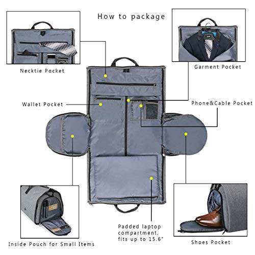 BUG Garment Bags, Convertible Garment Bag with Shoulder Strap, Shoes Compartment, Carry on Travel Suit Bags, 2 in 1 Garment Duffle Bag for Men Women Weekender Bag