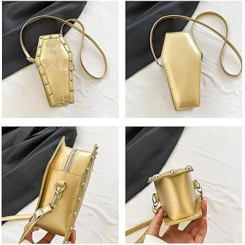 Womens Novelty Coffin Shape Shoulder Bag Halloween Vintage Gothic Embroidery Rose Crossbody Bag Alt Emo Small Purse (Black)