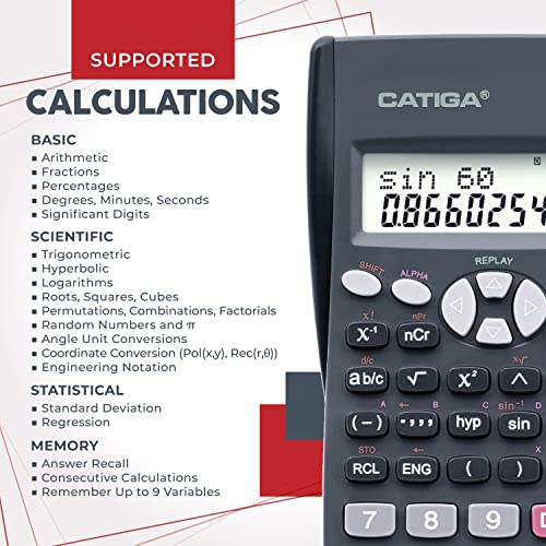 image for CATIGA Scientific Calculator 2 Line - for Math (Algebra and Trigonomet