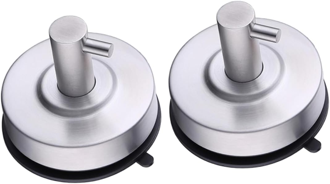 NUOBESTY 2pcs Stainless Steel Suction Cup Hooks Towel Rack Over Door Hook Shower Organizer Vacuum Cup for Bathroom Kitchen Wall Mount