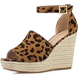 Allegra K Women's Espadrilles Platform Heels Wedges Leopard Sandals 8 M US