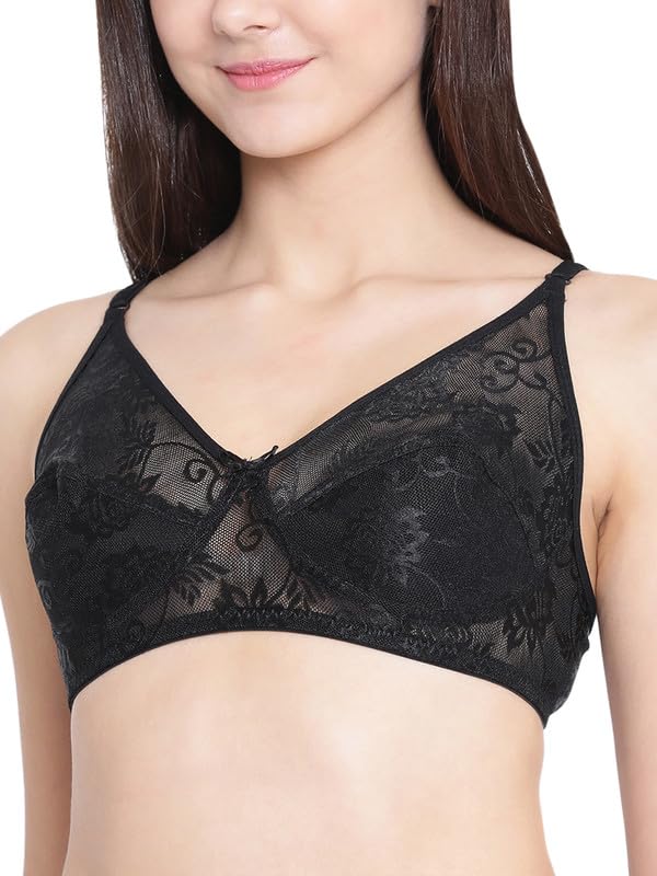 Image of Clovia Women's Lace Solid Non-Padded Full Cup Wire Free Bridal Bra in Black